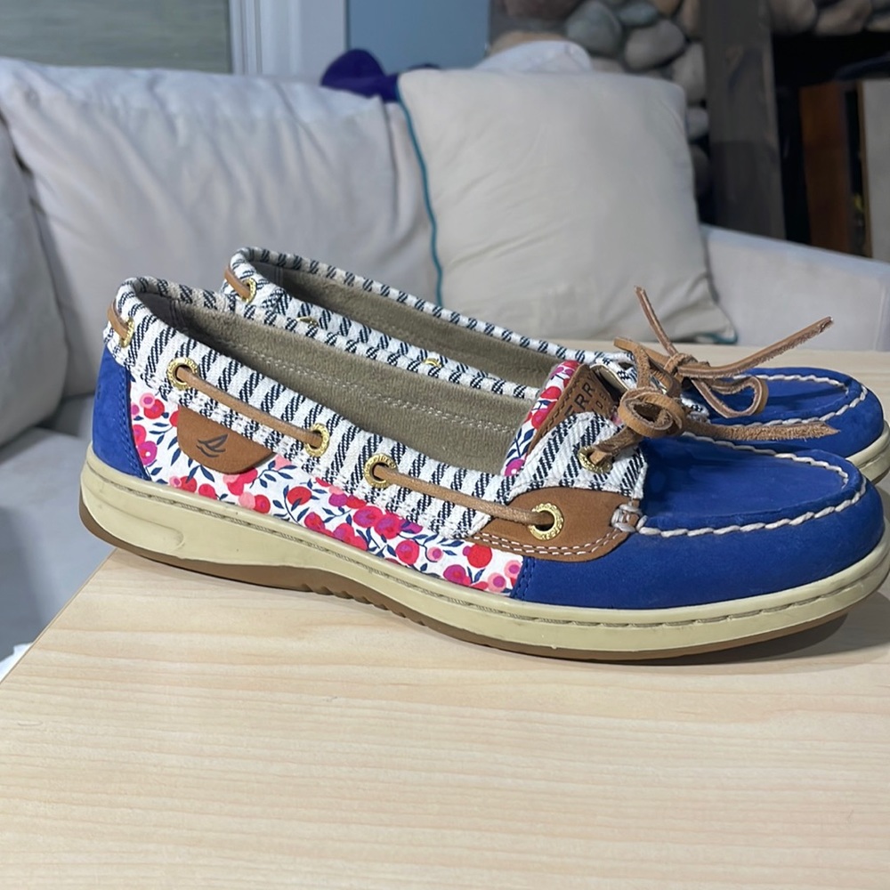 Sperry Top-Sider Blue Loafers with Pink Floral Print